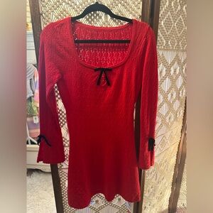 Cider Red Knit Dress with Black Accents